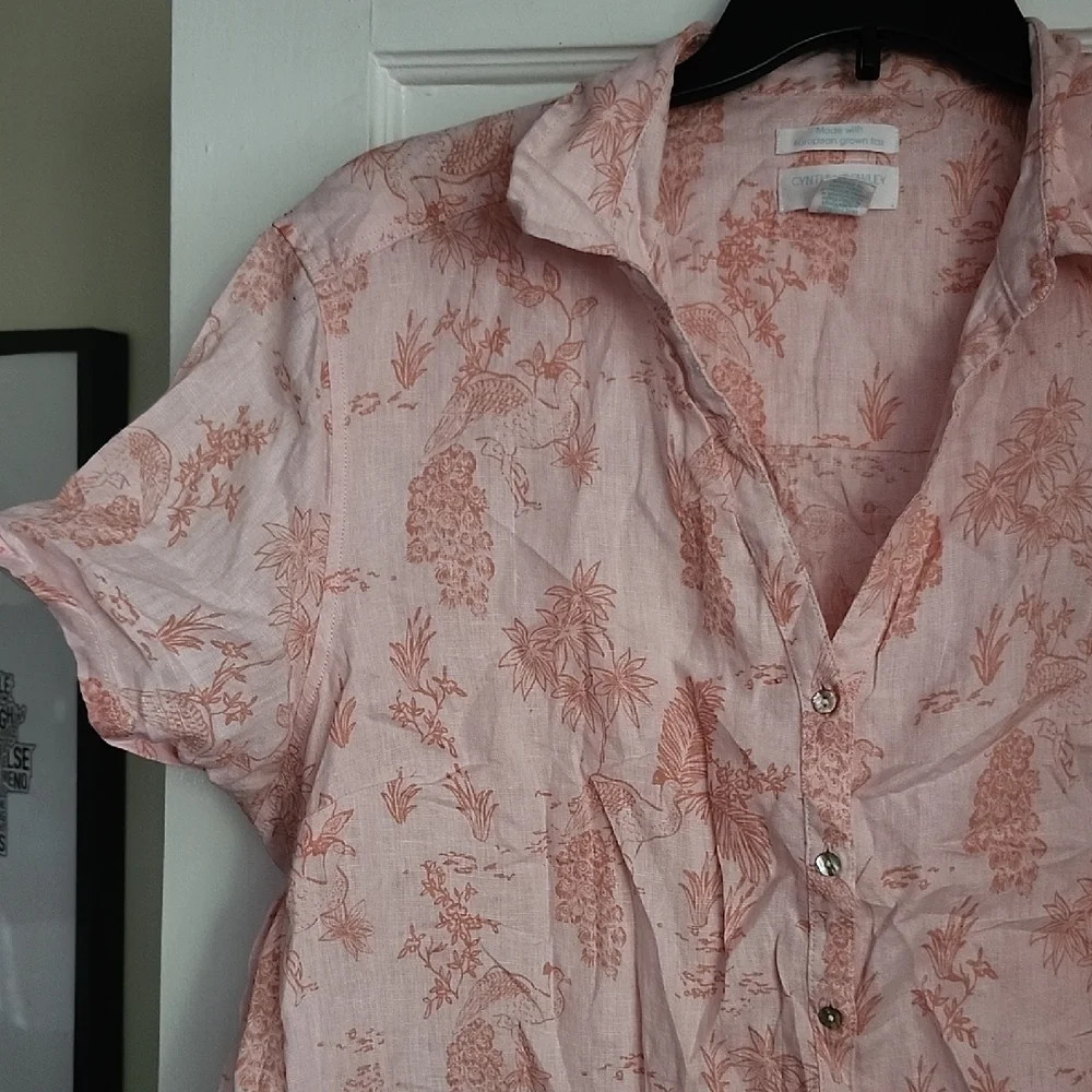 Cynthia Rowley 100% Linen Button Down Tropical Print Shirt - Picture 2 of 14